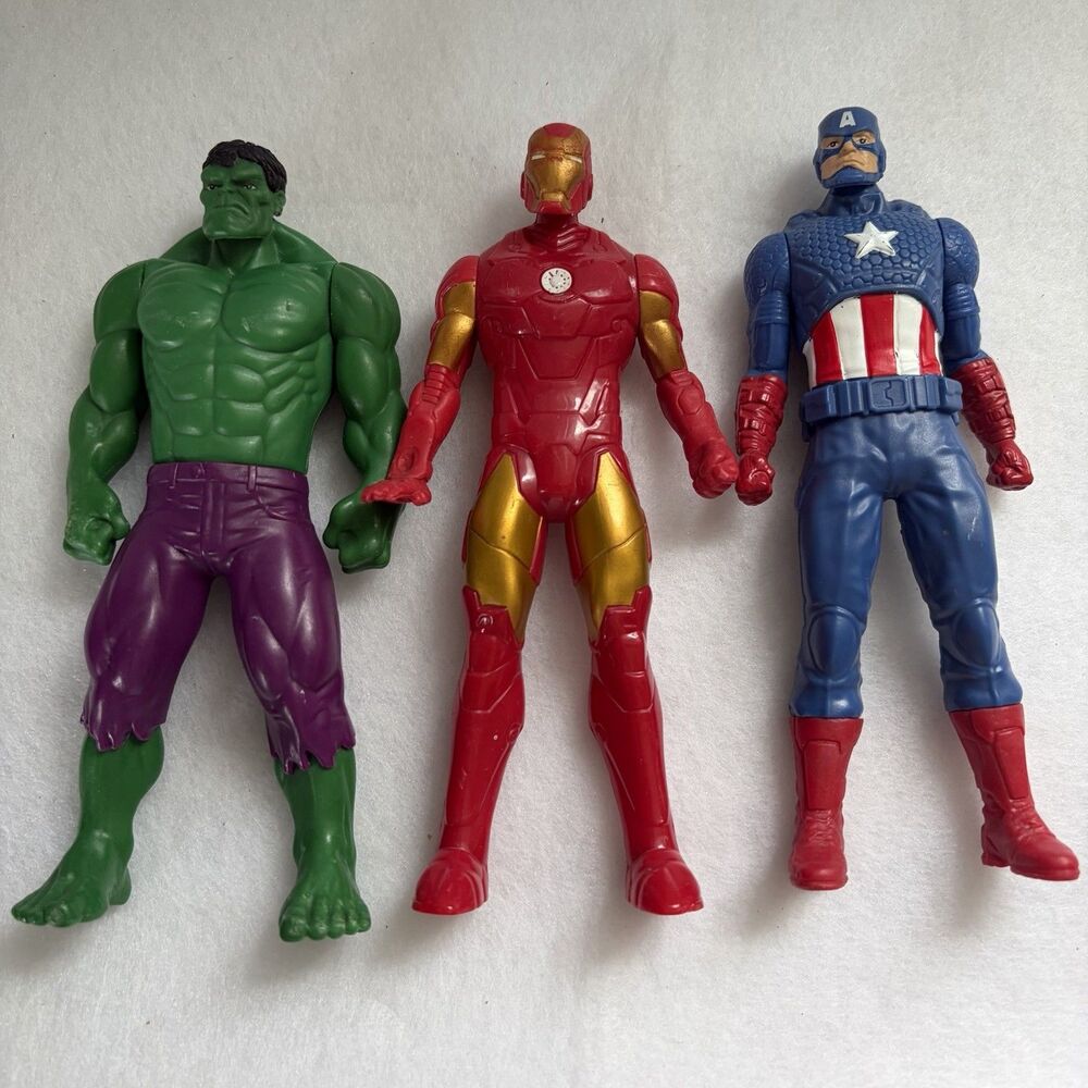 Marvel Disney lot of 3 action figures - Captain America, Hulk & Iron Man USED